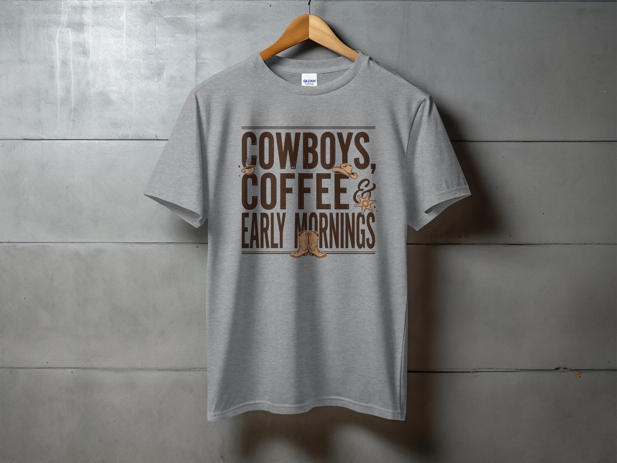 Cowboys, Coffee & Early Mornings - cozy western coffee tee, heavyweight cotton, Texas Dust & Denim western apparel