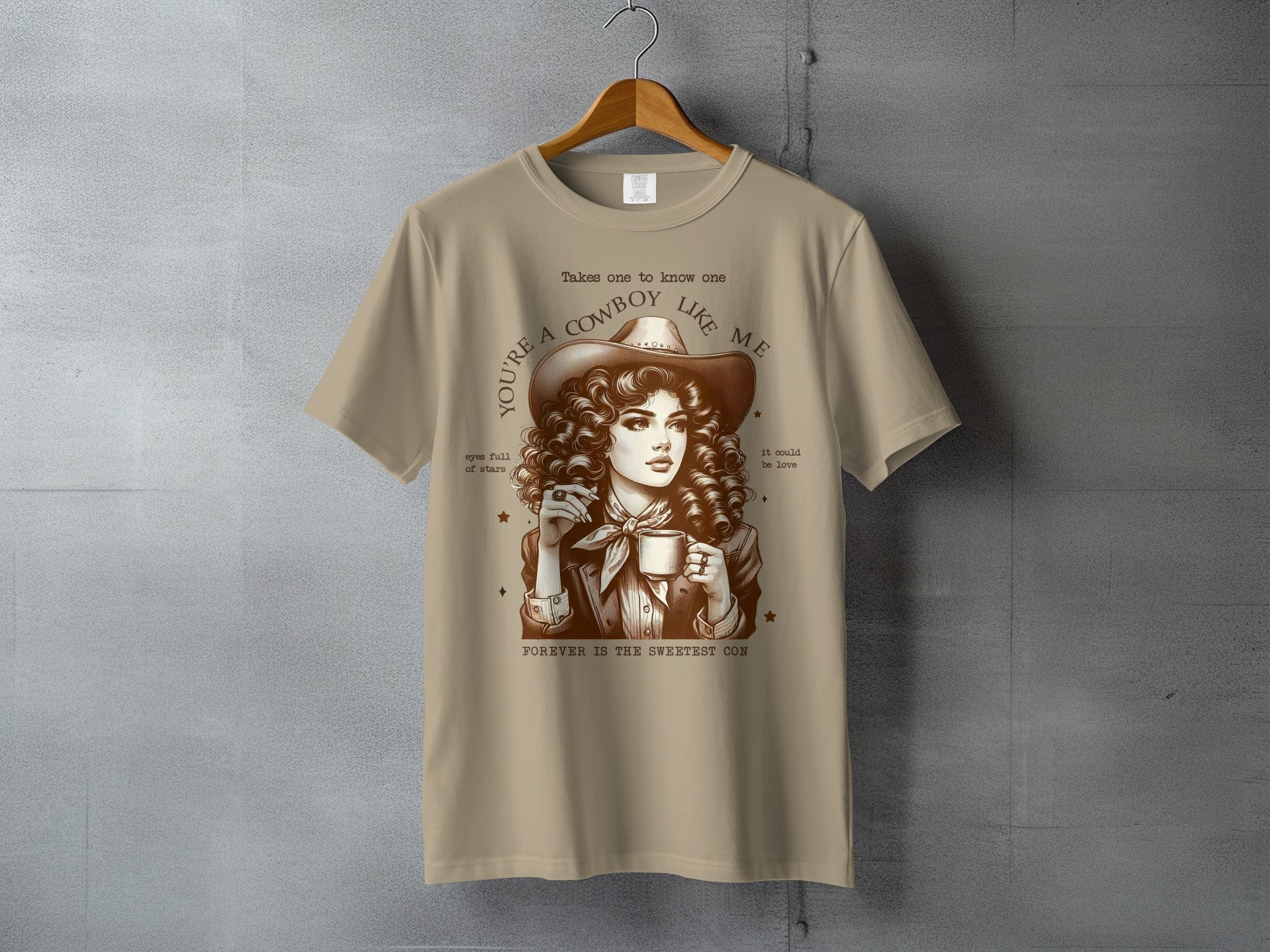 Vintage Rebel Cowgirl Portrait - statement cowgirl tee, heavyweight cotton, Texas Dust & Denim western apparel