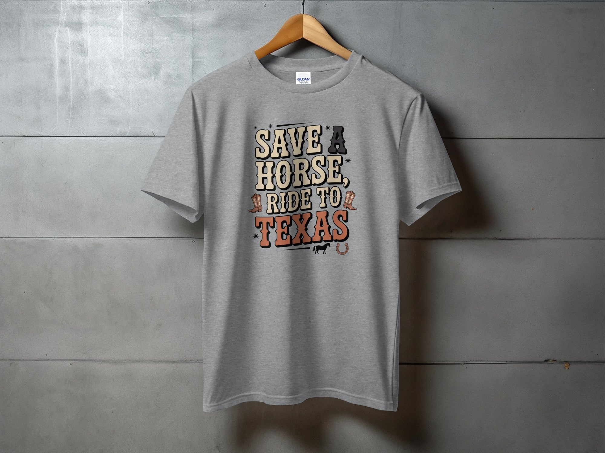 Retro Western 'Ride to Texas' - novelty western tee, heavyweight cotton, Texas Dust & Denim western apparel