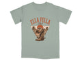 T-shirt with "ELLA FELLA CLUB" text and desert landscape with cowboy boot and hat.