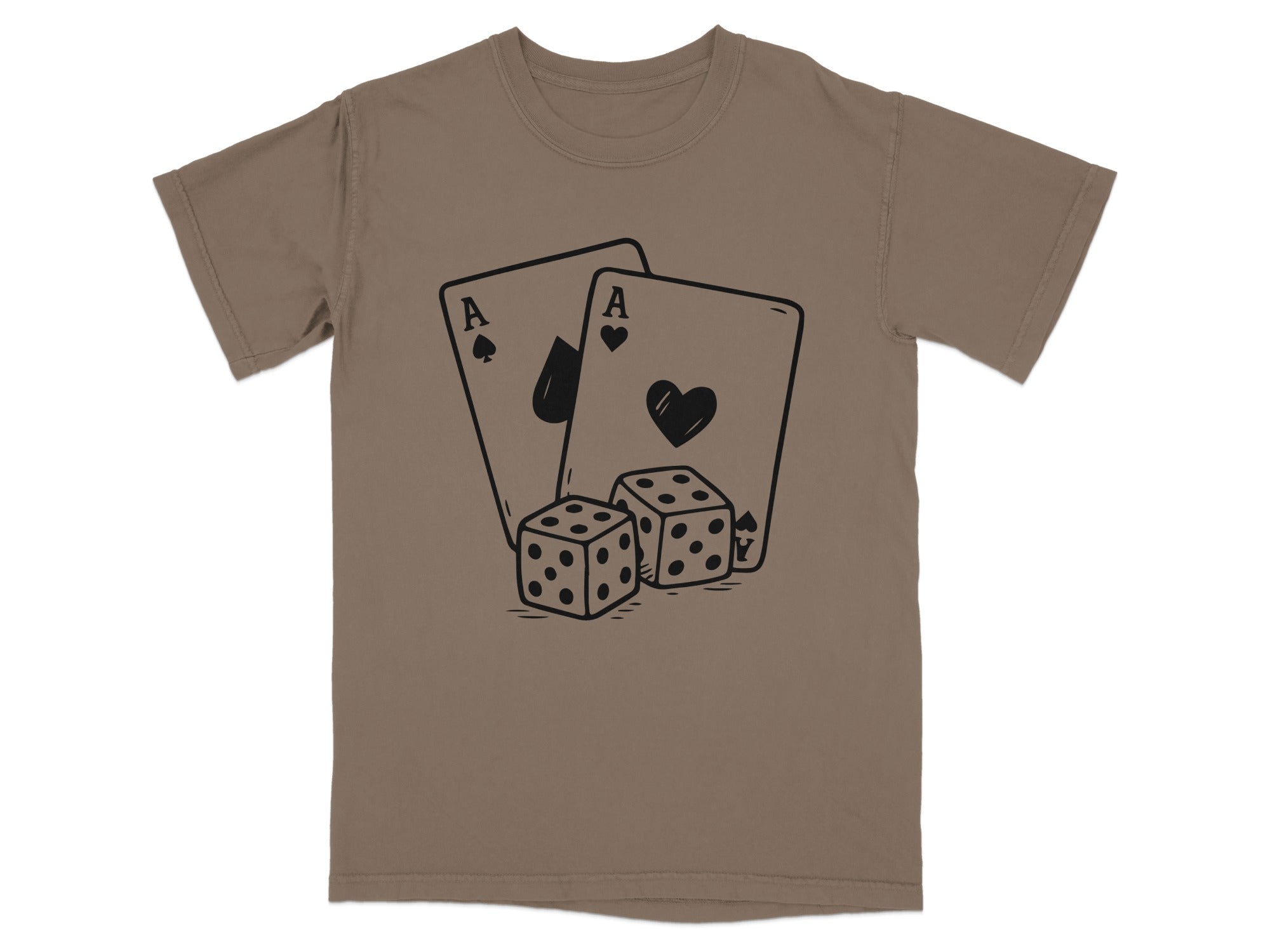T-shirt with a graphic of two aces and two dice.