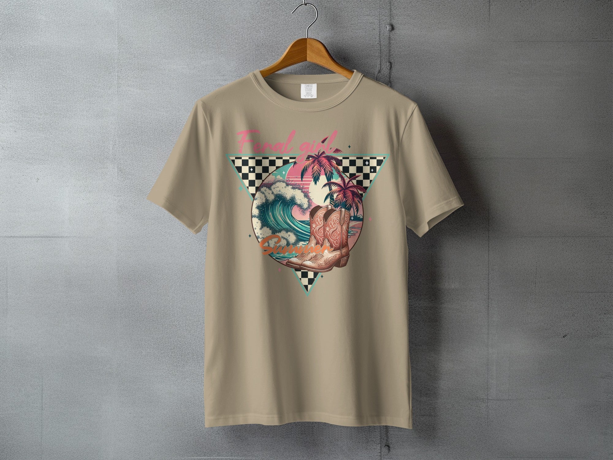 Feral Girl Summer Retro Wave - coastal cowgirl tee, heavyweight cotton, Texas Dust & Denim western apparel