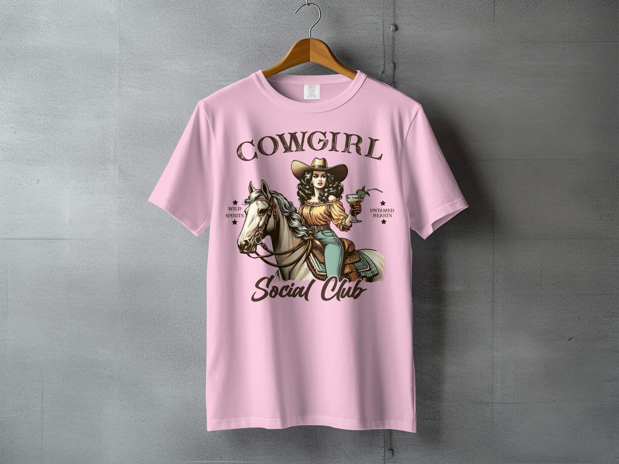 Cowgirl Social Club t-shirt with woman on horse and cowboy hat.