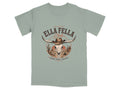 Cow skull with cowboy hat, desert scene, "Ella Fella Club," and "Chosin' Texas, I Can Tell."