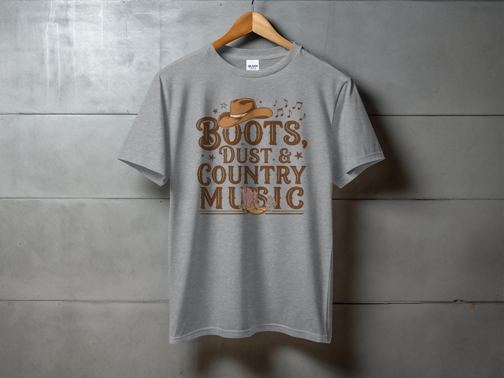 Boots, Dust & Country Music Graphic - country music tee, heavyweight cotton, Texas Dust & Denim western apparel