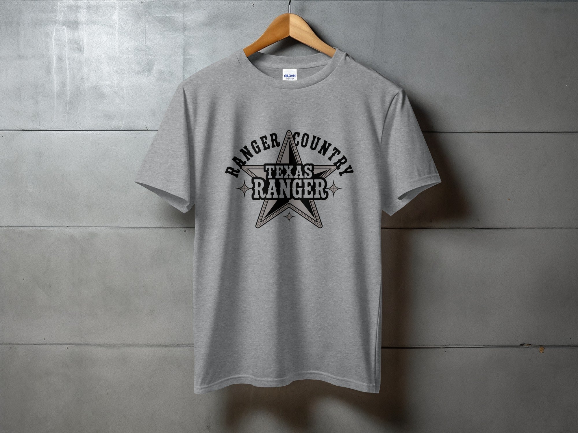Gray t-shirt with "Texas Ranger" and star graphic.