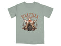 T-shirt with "Ella Fella Club" cowboy graphic and desert sunset scene.