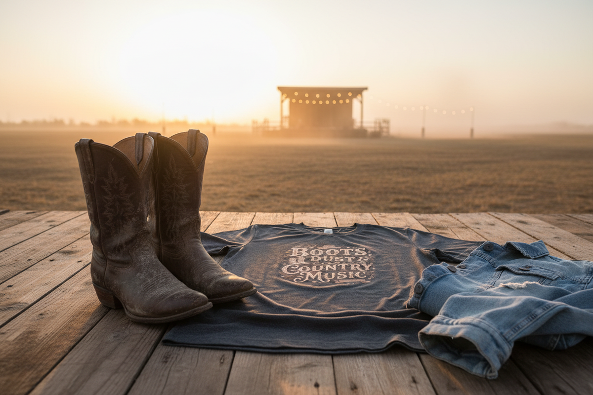 Boots, Dust & Country Music Graphic T-Shirt - Front