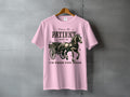 Pink t-shirt with horse and carriage graphic and "Please Be Patient With Me I'm From The 1900s" text.
