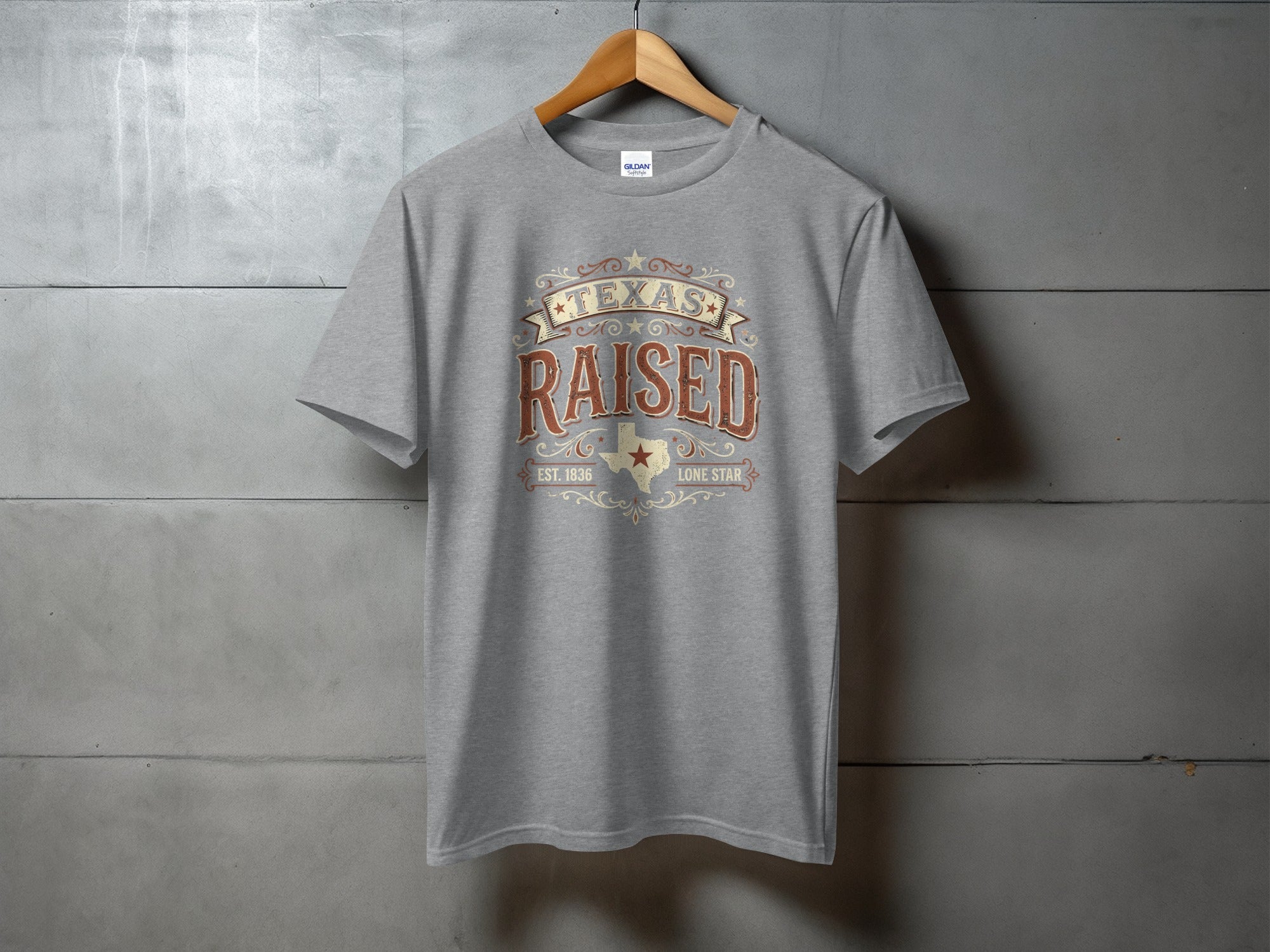 Texas Raised Lone Star Heritage - vintage western tee, heavyweight cotton, Texas Dust & Denim western apparel